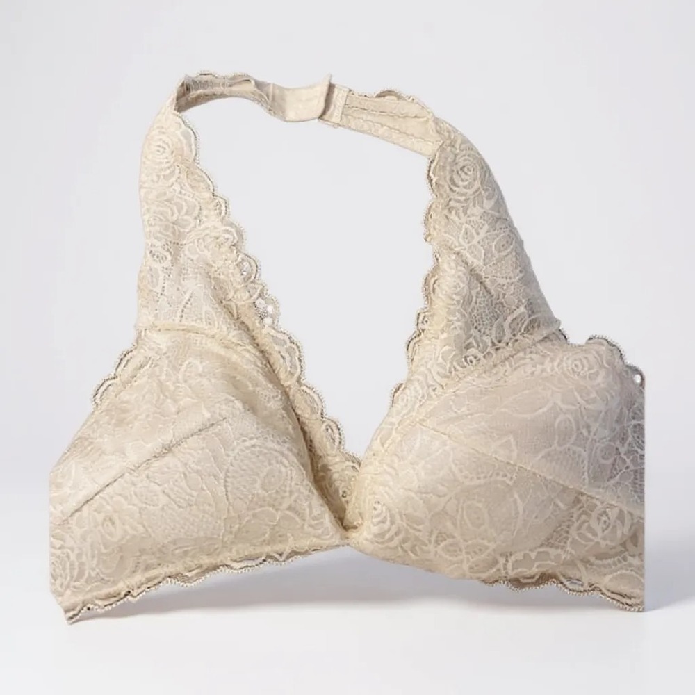 BP Floral Lace Halter Bralette Cream Ivory Scalloped XL Coquette Boho‎